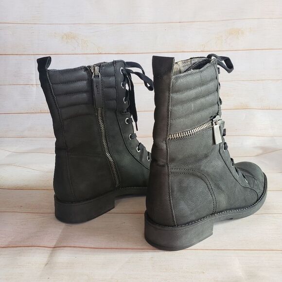 Nine West Leather Lace Up Quilted Distressed Round Toe Ankle Boots Booties 8 M - Picture 3 of 16